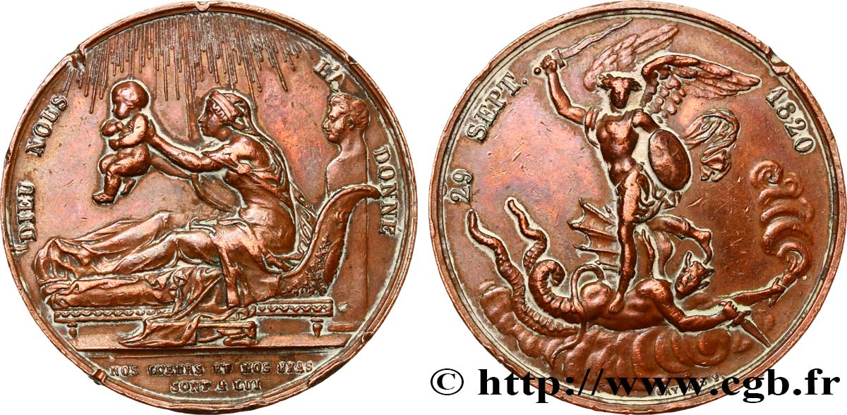 HENRI V COMTE DE CHAMBORD Médaille, Naissance du futur comte de Chambord (Henri V) BC+