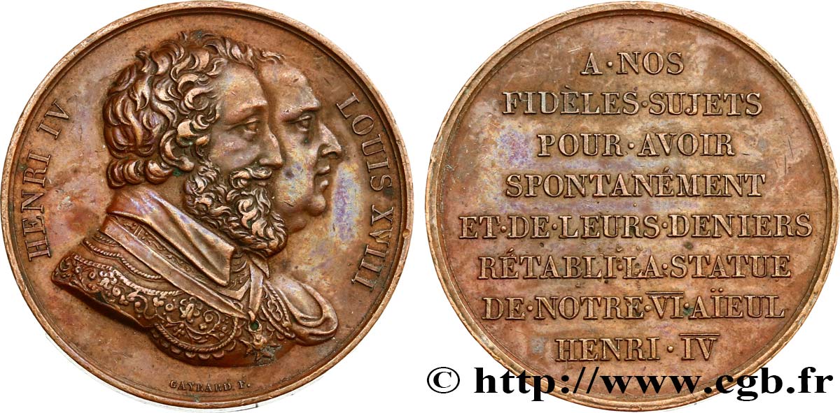 LUIS XVIII Médaille de la statue équestre d’Henri IV MBC+