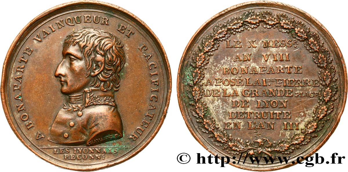 CONSULATE Médaille de Chavanne, rétablissement de la place Bellecour à Lyon XF