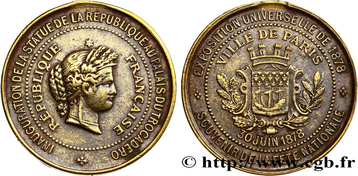 TROISIÈME RÉPUBLIQUE Médaille, inauguration de la statue de la République au palais du Trocadéro TTB