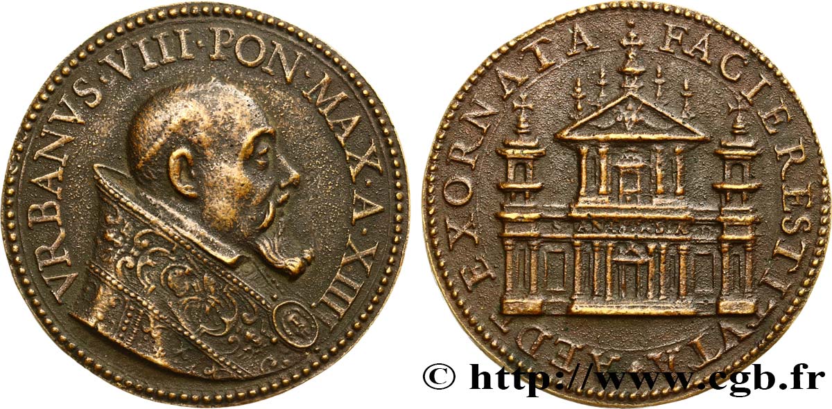 ITALIE - ÉTATS DU PAPE - URBAIN VIII (Maffeo Barberini) Médaille, restauration de la façade de Ste Anastasie TTB+