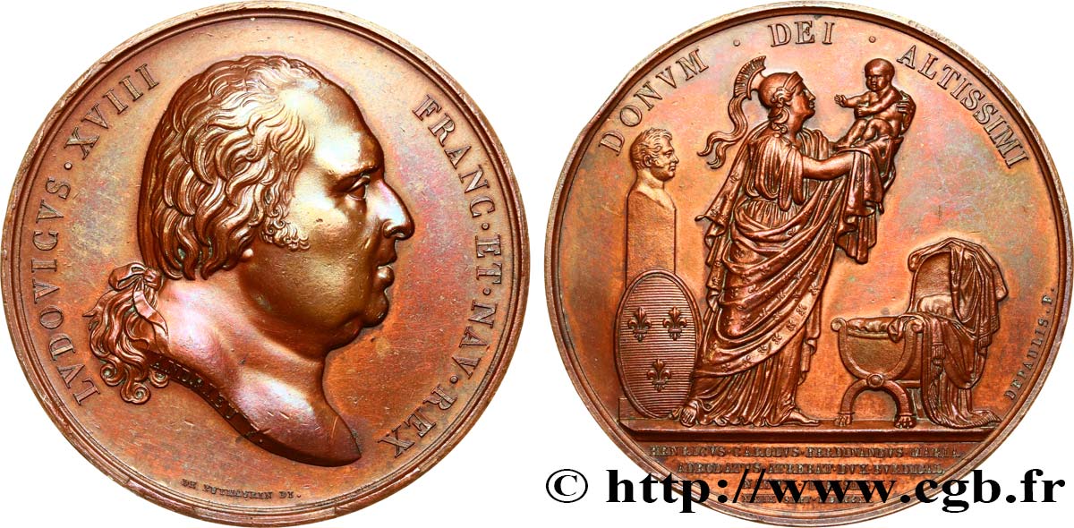 LUIGI XVIII Médaille, Naissance de Henri, duc de Bordeaux, Comte de Chambord q.SPL
