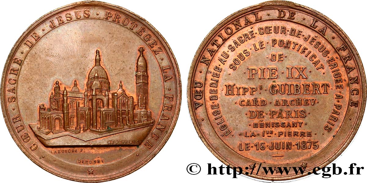TROISIÈME RÉPUBLIQUE Médaille, bénédiction de la première pierre du Sacré Coeur de Paris TTB+