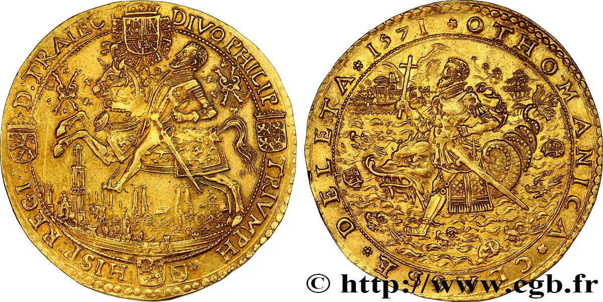 PAYS-BAS ESPAGNOLS - PHILIPPE II D ESPAGNE Médaille de la bataille navale de Lépante (1571) VZ