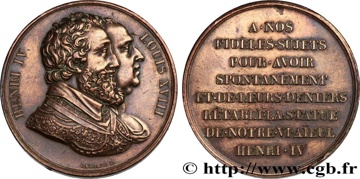 LOUIS XVIII Médaille, Rétablissement de la statue de Henri IV le 28 octobre 1817 TTB+