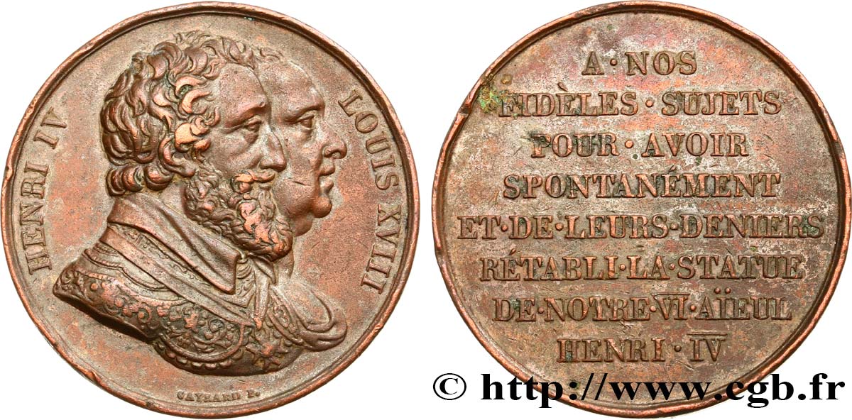 LOUIS XVIII Médaille, Rétablissement de la statue de Henri IV le 28 octobre 1817 TTB+