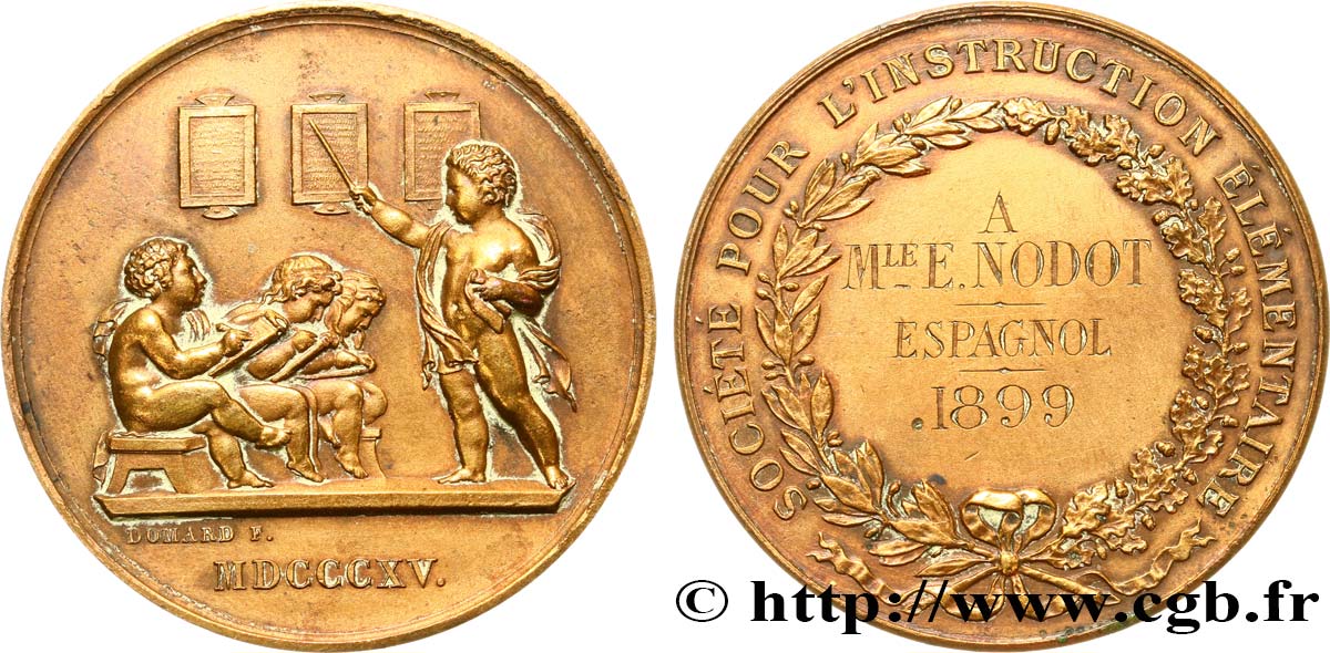TERZA REPUBBLICA FRANCESE Médaille, Société pour l’instruction élémentaire BB