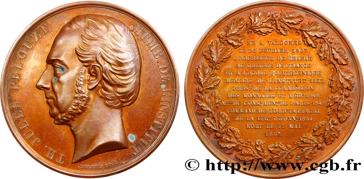 SECOND EMPIRE Médaille, Théophile-Jules Pelouze AU/AU