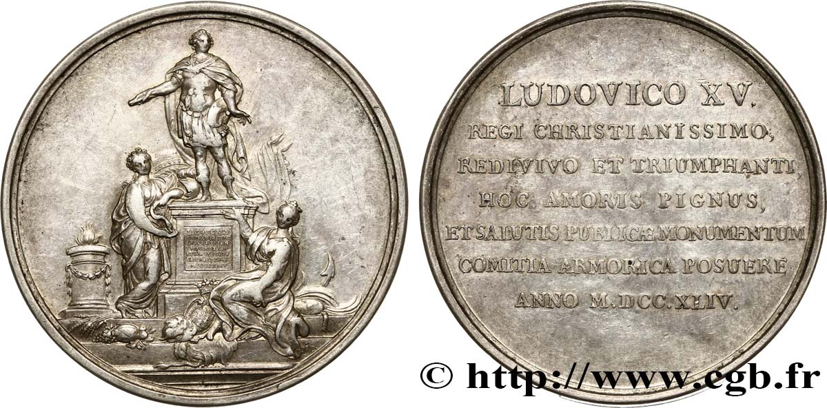 LOUIS XV THE BELOVED Médaille, Pose de la première pierre de la statue de Louis XV à Rennes XF