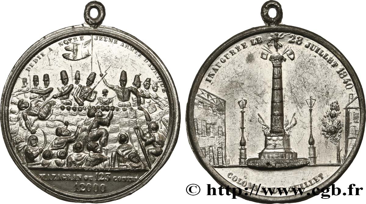 ALGERIA - LOUIS PHILIPPE Victoire de Mazagrand (Algérie) et colonne de Juillet (Paris) AU