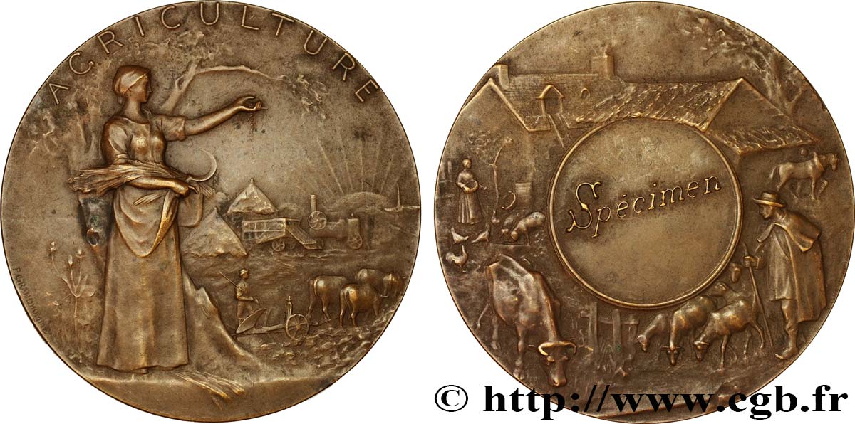 TROISIÈME RÉPUBLIQUE Médaille agricole, spécimen TTB