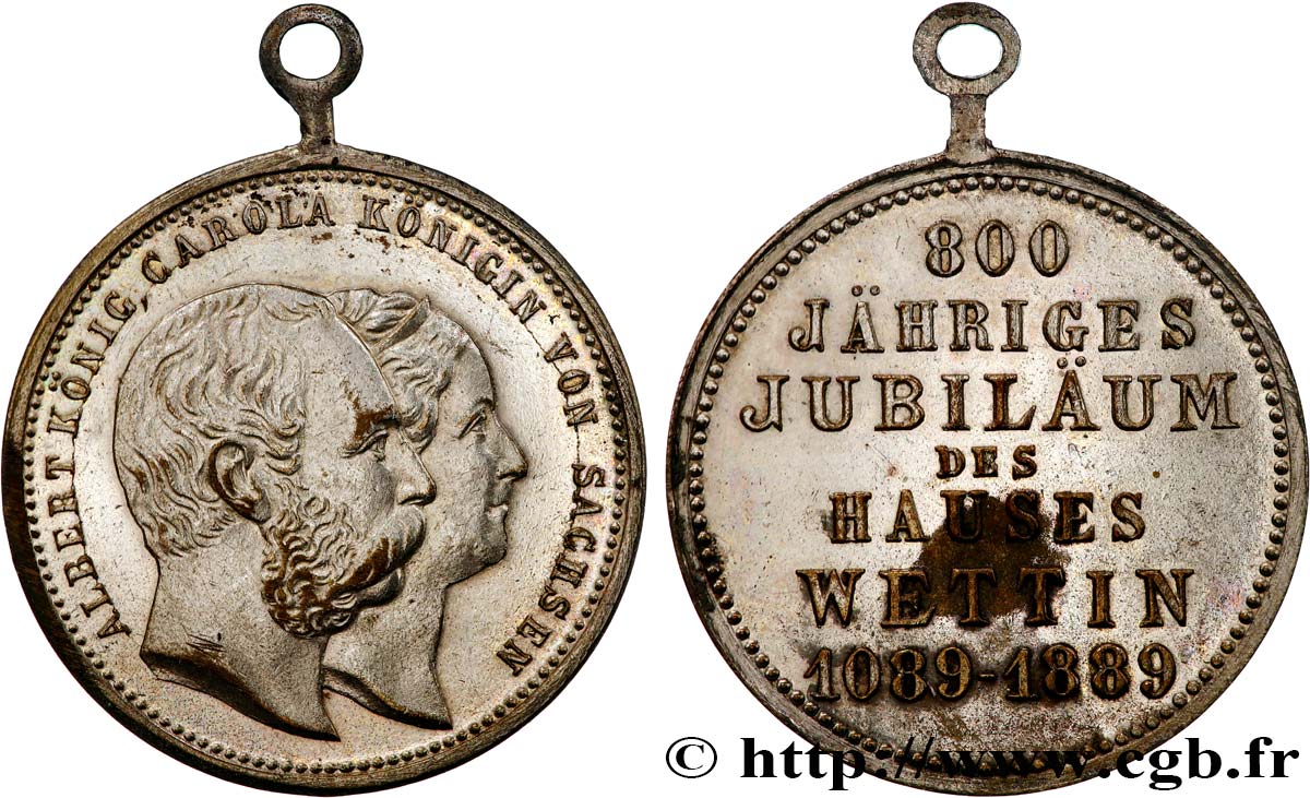ALLEMAGNE - ROYAUME DE SAXE - ALBERT Médaille, 800 ans de la Maison de Wettin TTB