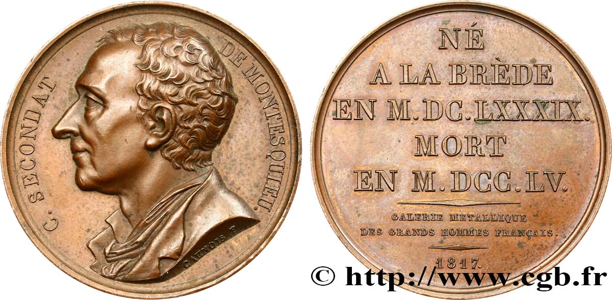 GALERIE MÉTALLIQUE DES GRANDS HOMMES FRANÇAIS Médaille, Montesquieu, Charles Louis de Secondat SUP