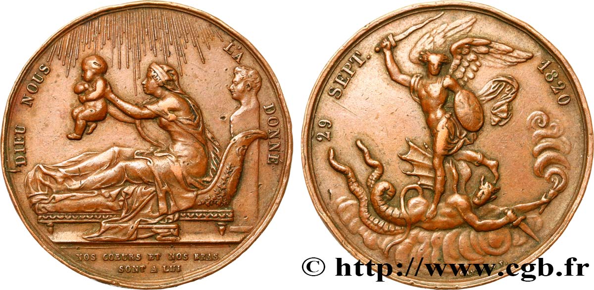 HENRI V COMTE DE CHAMBORD Médaille, Naissance du futur comte de Chambord (Henri V) TTB