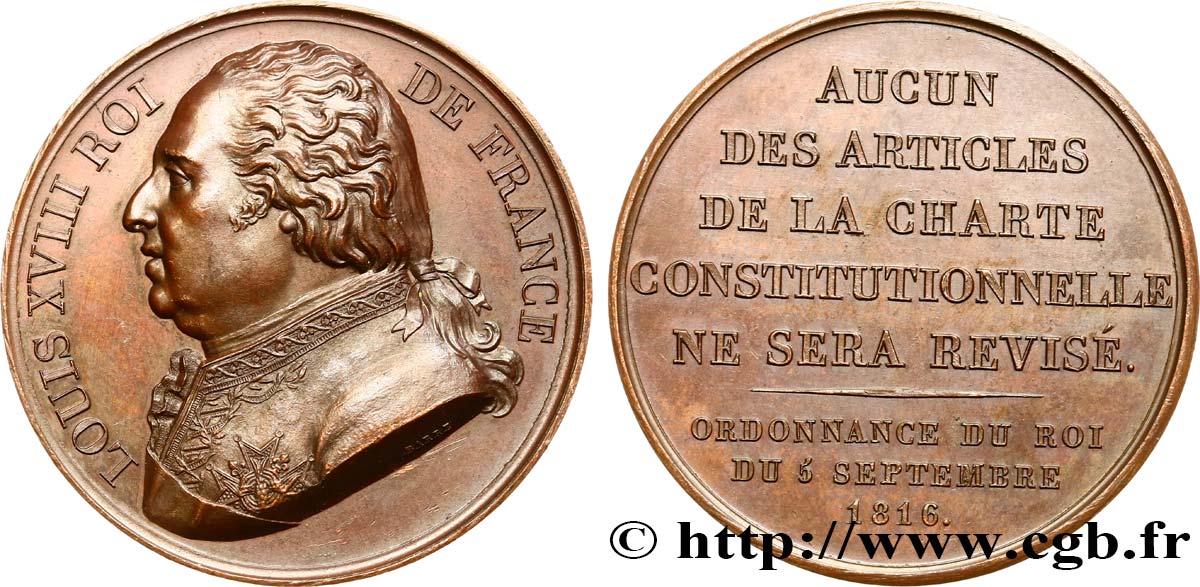 LUIS XVIII Médaille, Confirmation de la charte de 1814 EBC