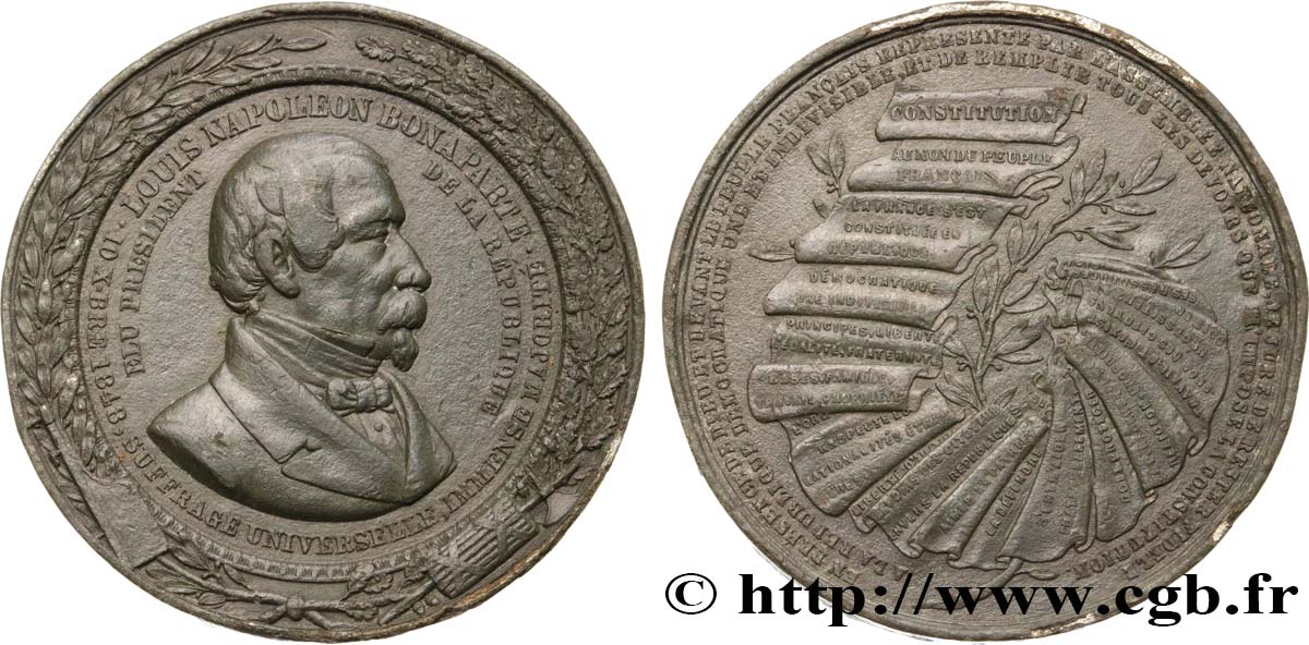 DEUXIÈME RÉPUBLIQUE Médaille, Élection du président Louis Napoléon Bonaparte SS