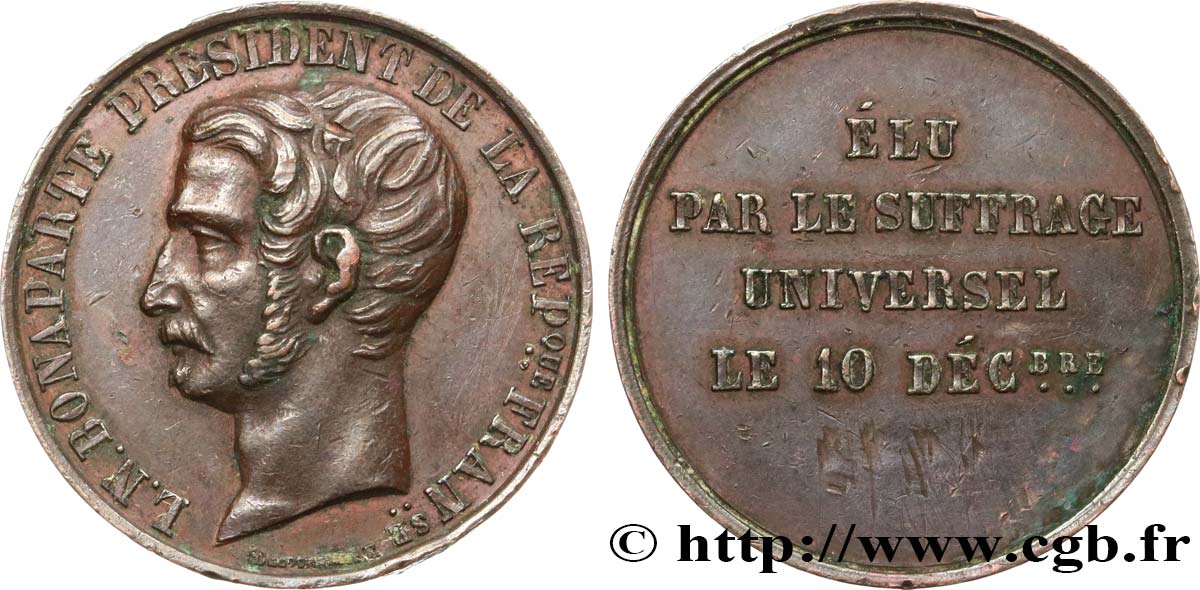 SECOND REPUBLIC Médaille, Élection du président Louis Napoléon Bonaparte AU