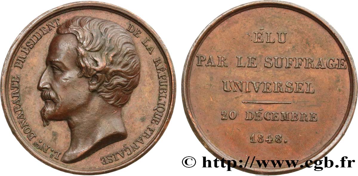 SECOND REPUBLIC Médaille, Proclamation du président Louis Napoléon Bonaparte AU