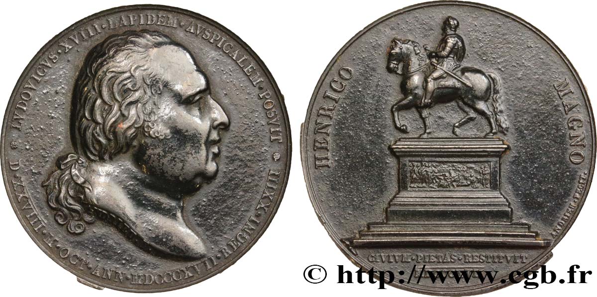 LOUIS XVIII Médaille, Statue équestre d’Henri IV TTB+