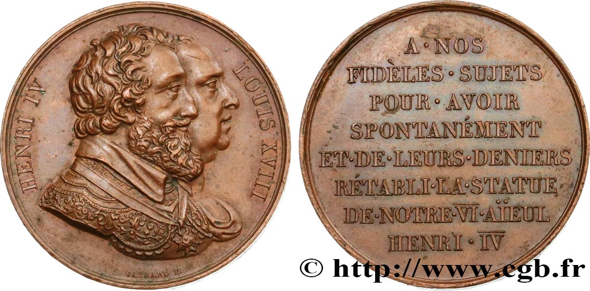 LUDWIG XVIII Médaille, Rétablissement de la statue de Henri IV le 28 octobre 1817 VZ
