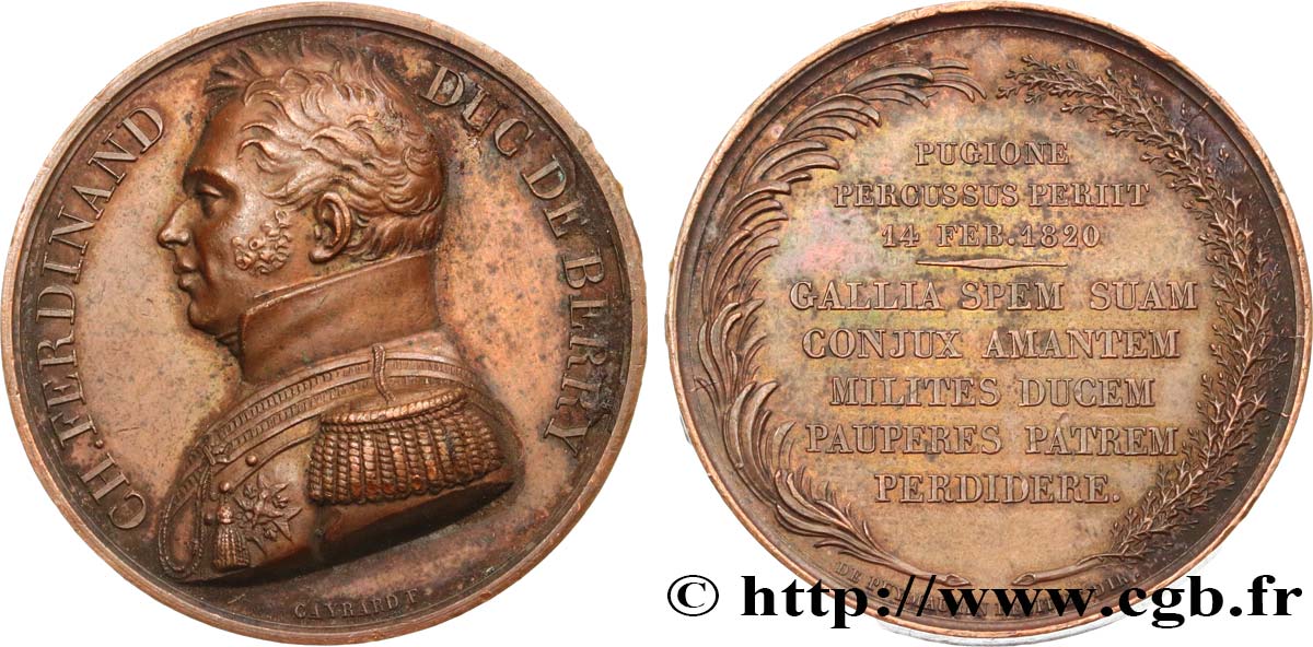 LOUIS XVIII Médaille, Mort de Charles Ferdinand duc de Berry AU