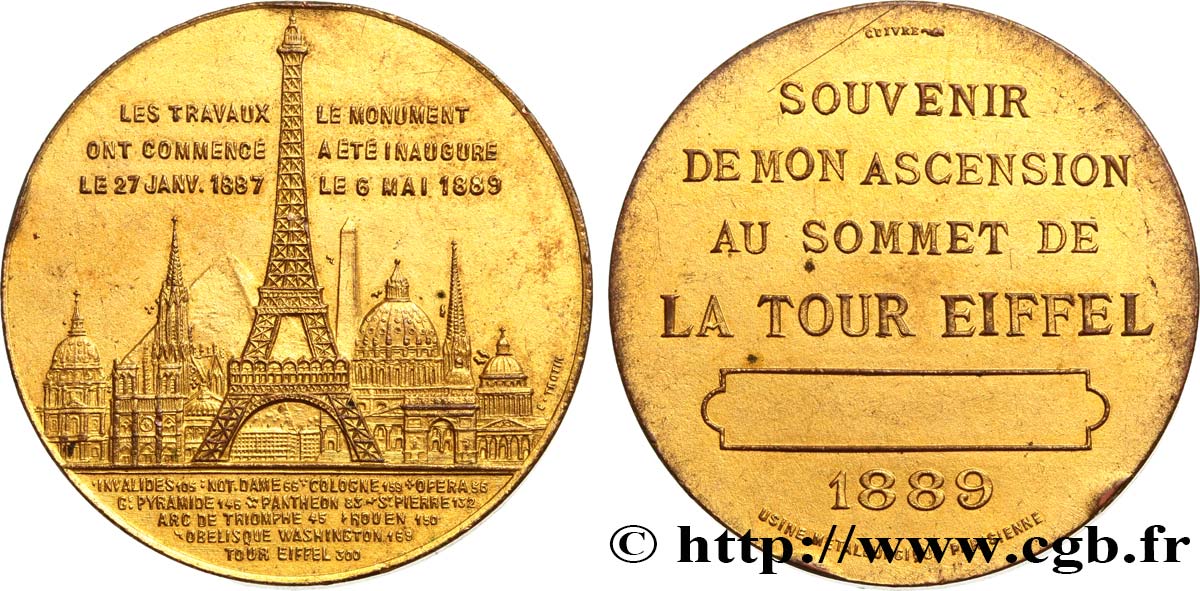 TERZA REPUBBLICA FRANCESE Médaille de l’ascension de la Tour Eiffel (1er étage) SPL