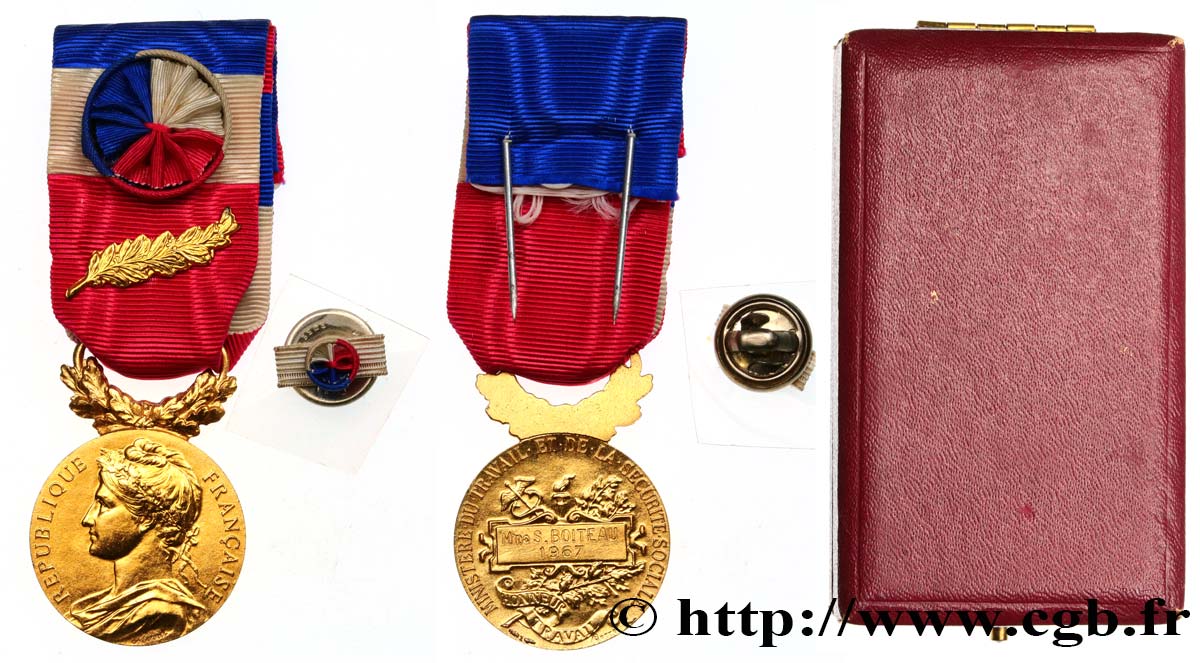 QUINTA REPUBLICA FRANCESA Médaille d’honneur du Travail, Ministère du Travail et de la Sécurité Sociale, Or, 35 ans EBC