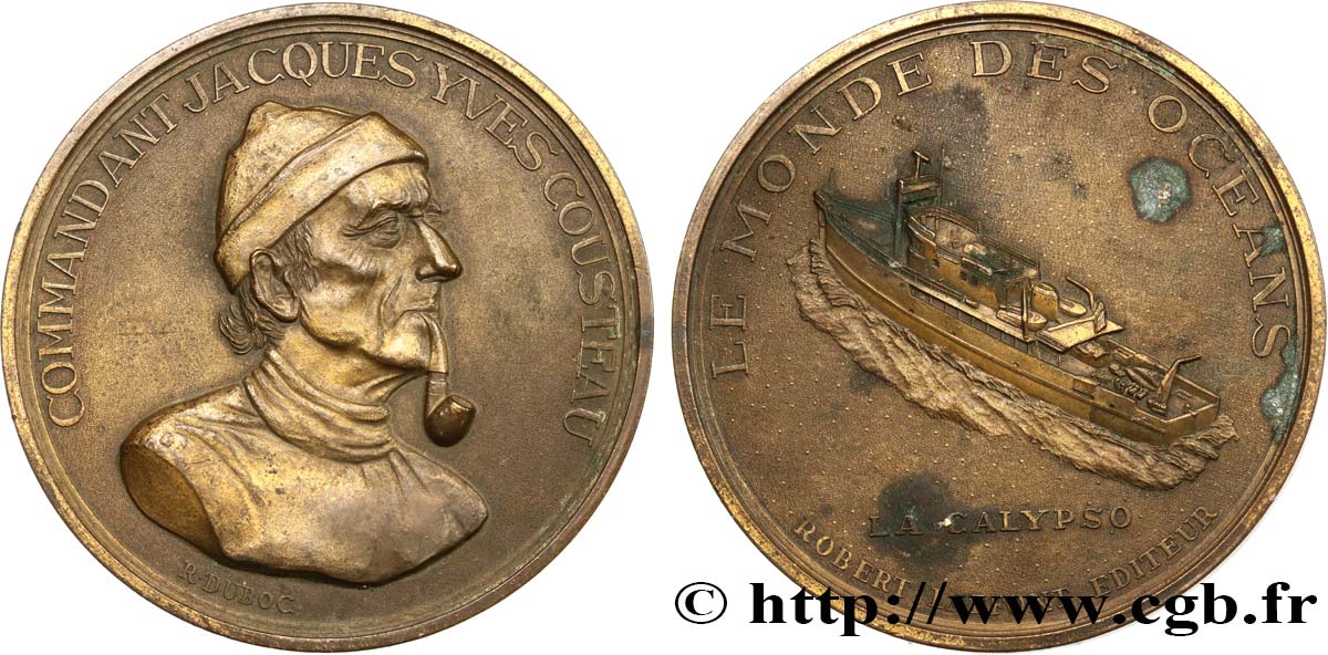 FAMOUS FIGURES Médaille, Commandant Cousteau, la Calypso AU