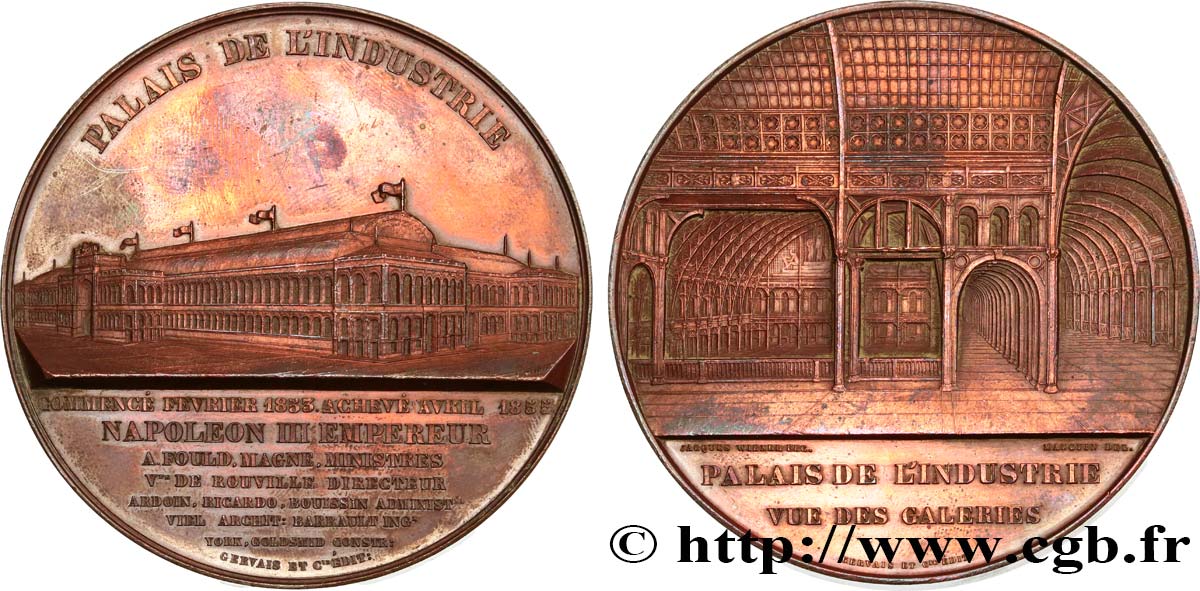 SEGUNDO IMPERIO FRANCES Médaille, Palais de l’Industrie, Vue des galeries EBC