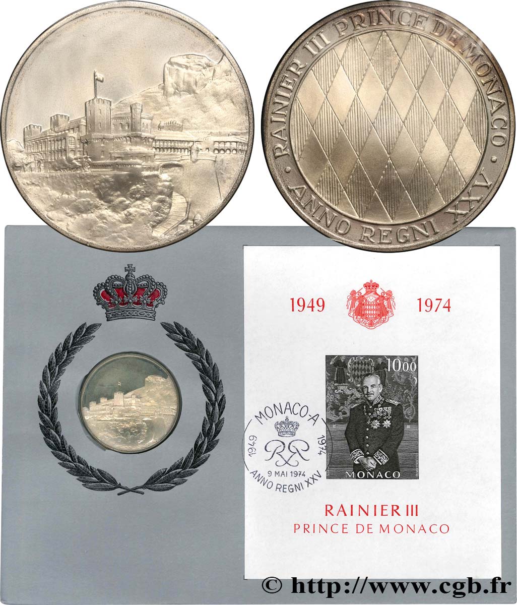 MONACO Médaille pour les 25 ans de règne de Rainier III FDC