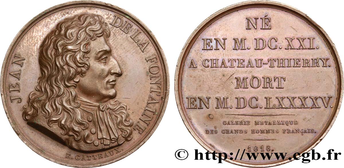 METALLIC GALLERY OF THE GREAT MEN FRENCH Médaille, Jean de la Fontaine AU