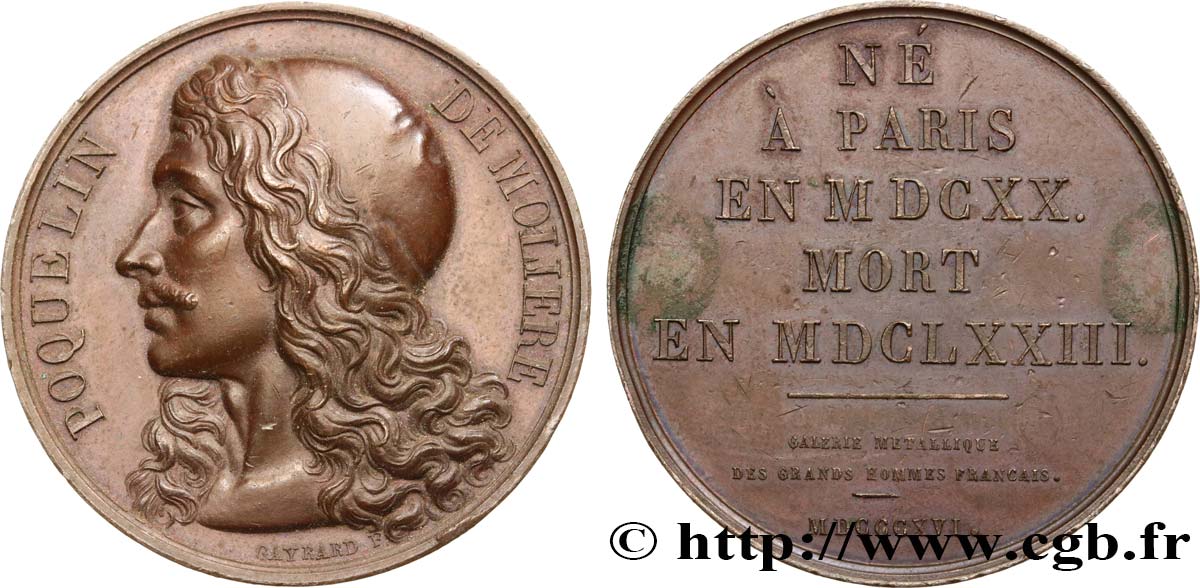 GALERIE MÉTALLIQUE DES GRANDS HOMMES FRANÇAIS Médaille, Poquelin de Molière VZ