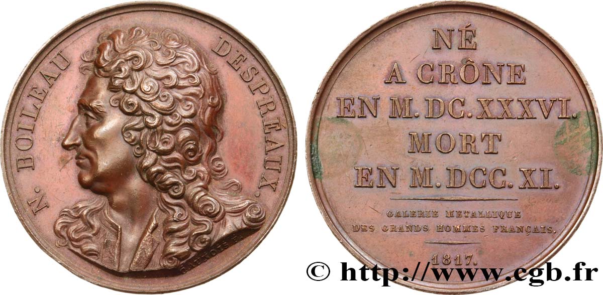 GALERIE MÉTALLIQUE DES GRANDS HOMMES FRANÇAIS Médaille, Nicolas Boileau Despréaux SUP