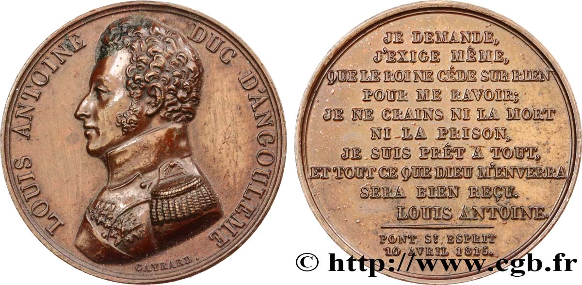 THE HUNDRED DAYS Médaille, Déclaration du duc d’Angoulême AU