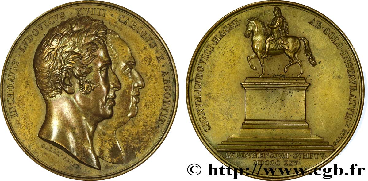 CARLOS X Médaille, Rétablissement de la statue équestre de Louis XIV à Lyon EBC
