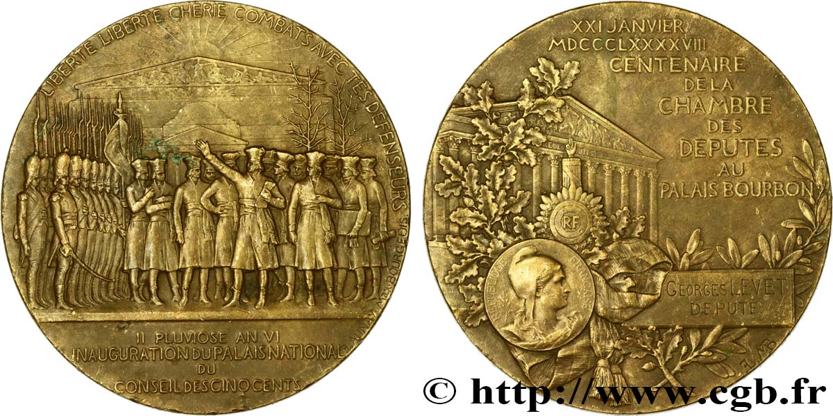 III REPUBLIC Médaille, Centenaire de la chambre des députés au Palais Bourbon XF