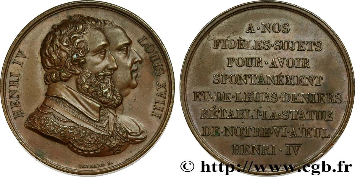 LUIGI XVIII Médaille, Rétablissement de la statue de Henri IV le 28 octobre 1817 SPL