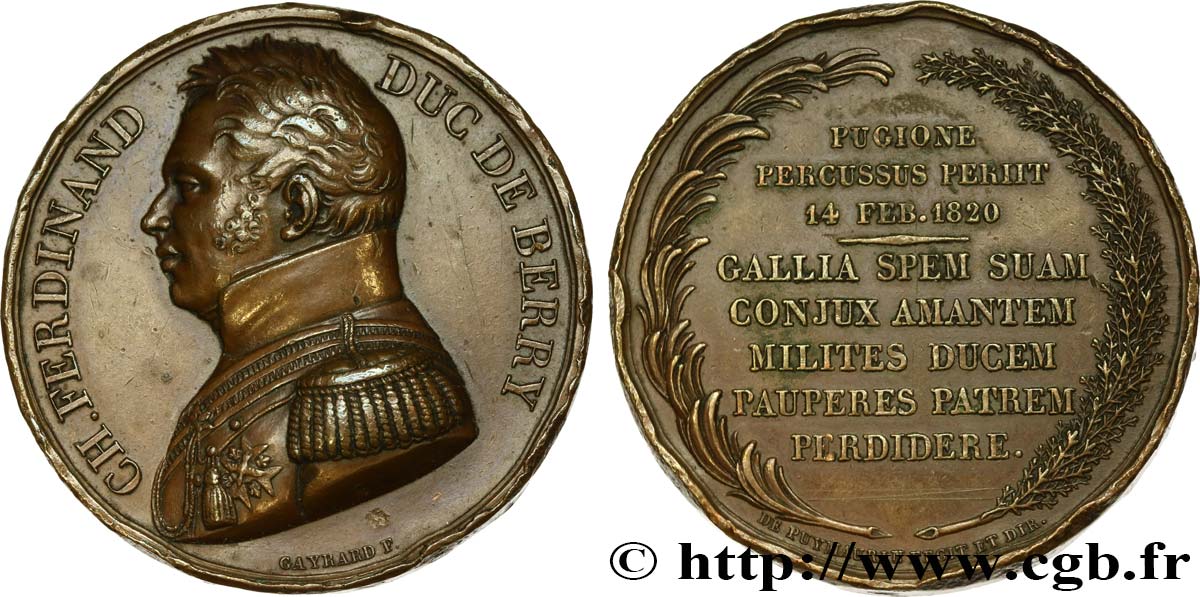LOUIS XVIII Médaille, Mort de Charles Ferdinand duc de Berry XF