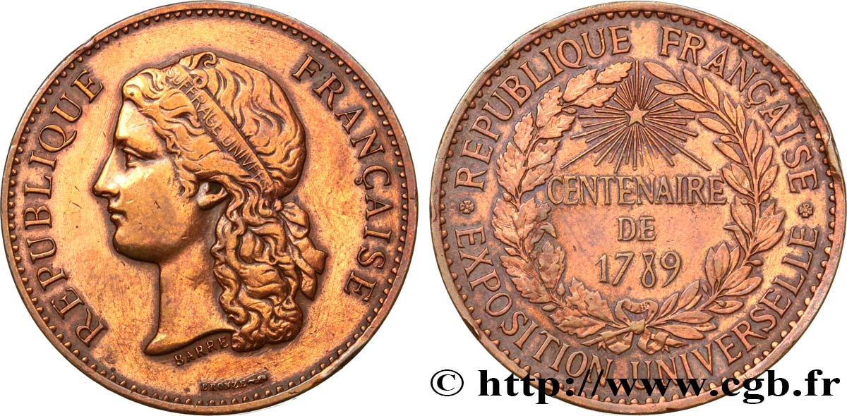 TERCERA REPUBLICA FRANCESA Médaille, Centenaire de 1789 MBC