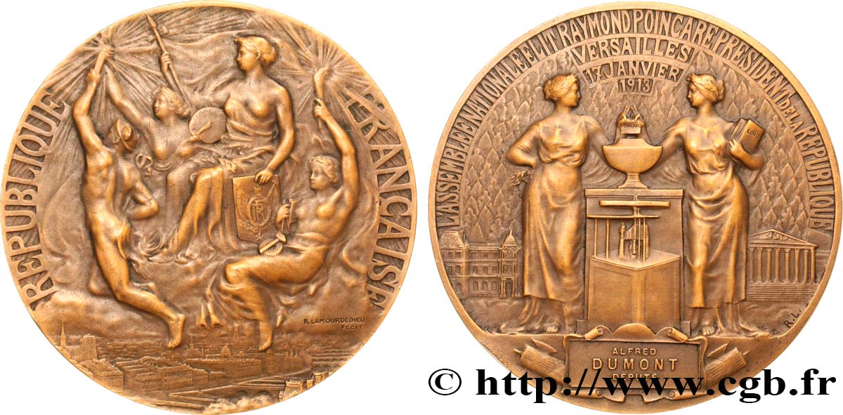 III REPUBLIC Médaille, Élection de Raymond Poincaré AU