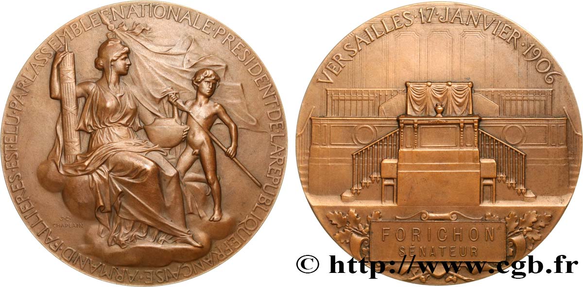 III REPUBLIC Médaille pour l’élection d’Armand Fallières AU