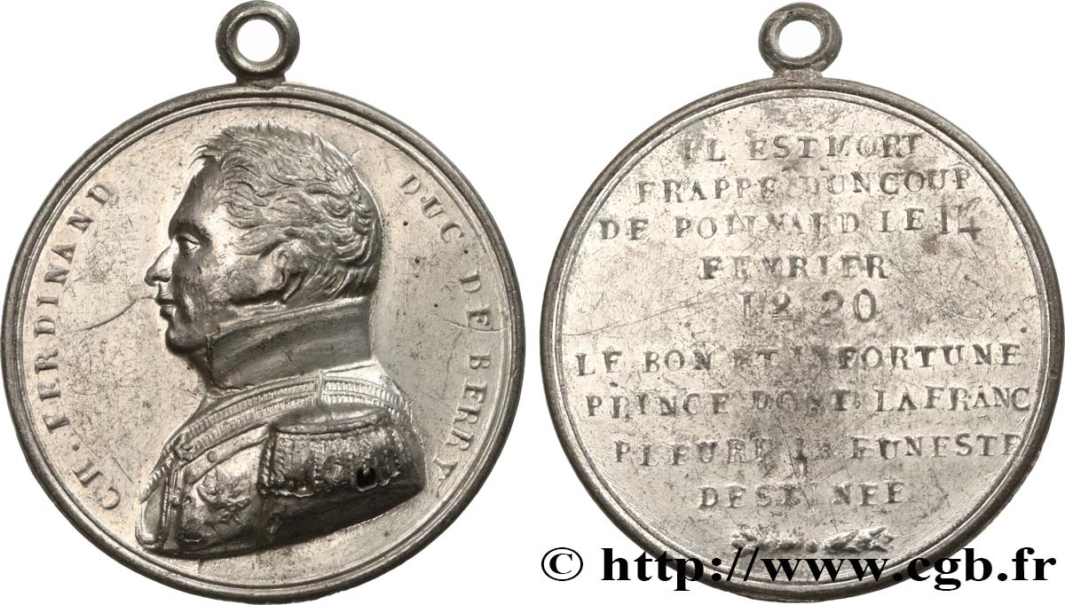 LOUIS XVIII Médaille pour la mort de Charles Ferdinand duc de Berry TTB