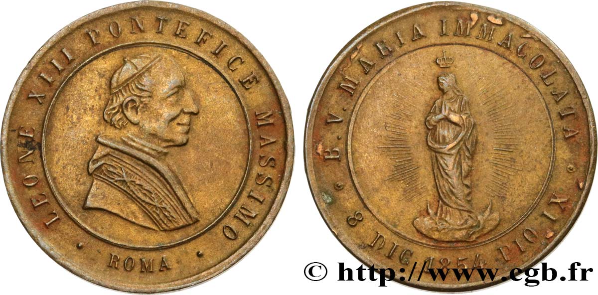 ITALIE - ÉTATS DE L ÉGLISE - LÉON XIII (Vincenzo Gioacchino Pecci) Médaille, Fête de l’Immaculée Conception XF