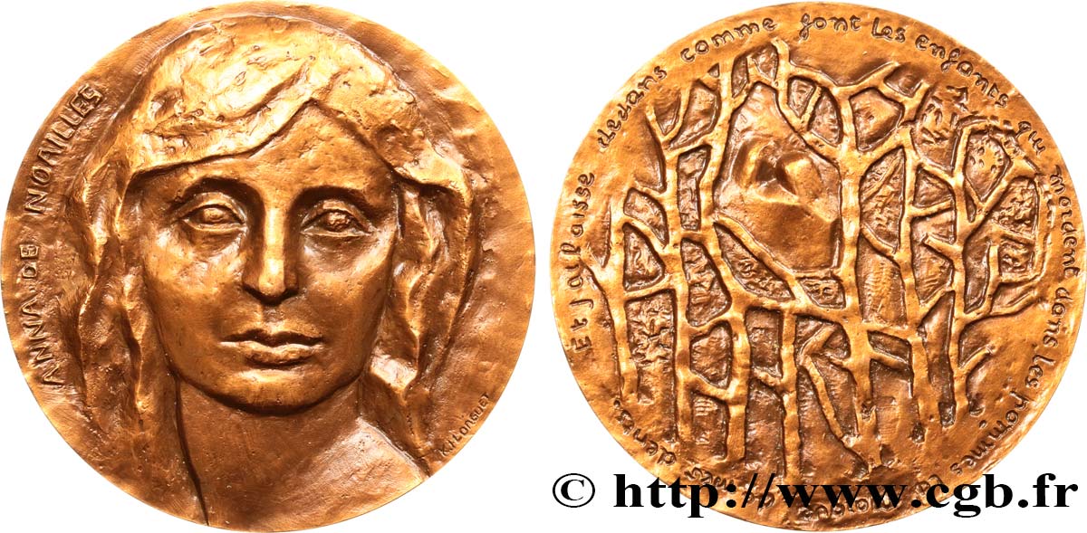 LITTÉRATURE : ÉCRIVAINS/ÉCRIVAINES - POÈTES Médaille, Anna de Noailles SUP