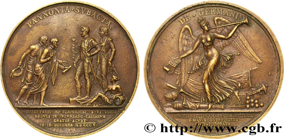 PREMIER EMPIRE Médaille, Députation des maires de Paris à Schoenbrunn - Victoire de Wertingen, refrappe moderne TTB