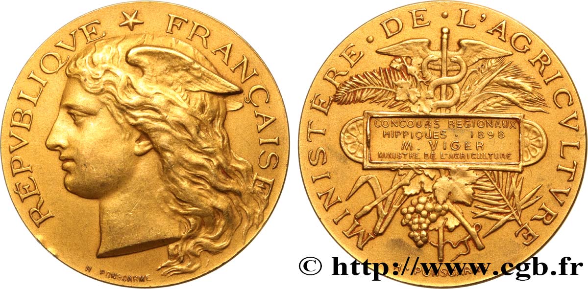TERCERA REPUBLICA FRANCESA Médaille de récompense, concours régionaux hippiques MBC+