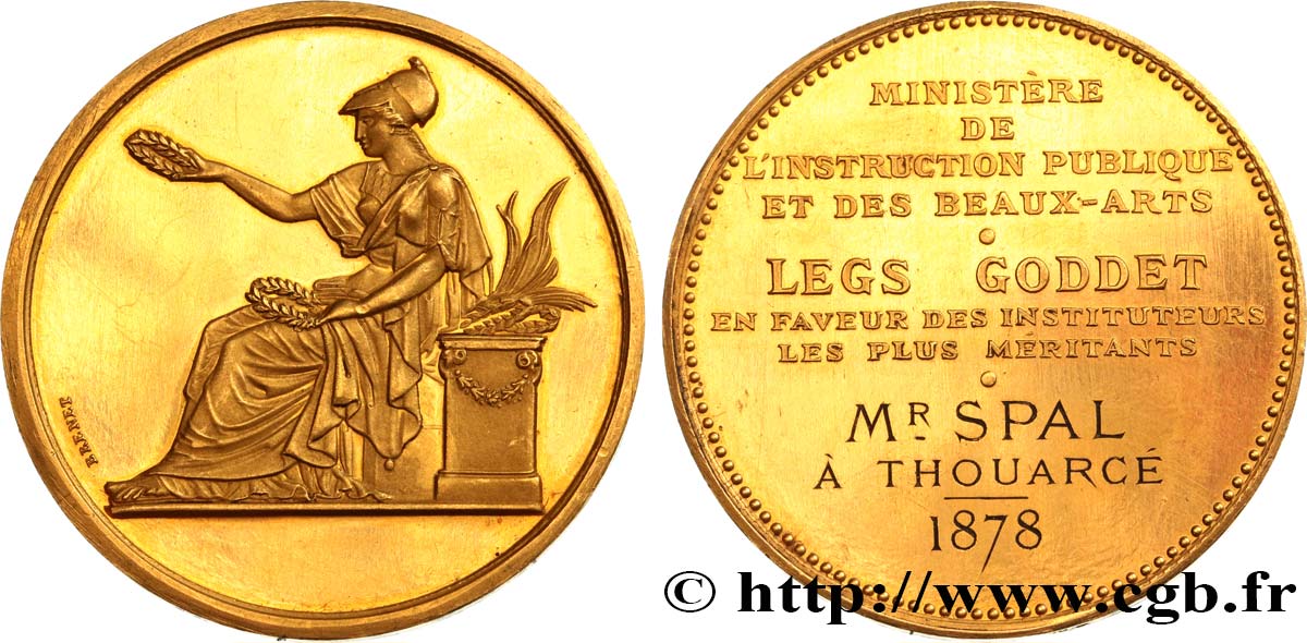 TERCERA REPUBLICA FRANCESA Médaille, Legs Goddet EBC