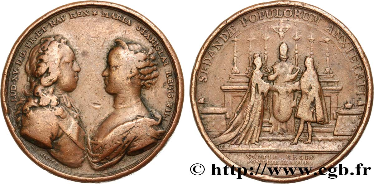 LOUIS XV THE BELOVED Médaille, Mariage de Louis XV et de Marie Leszczynska VF