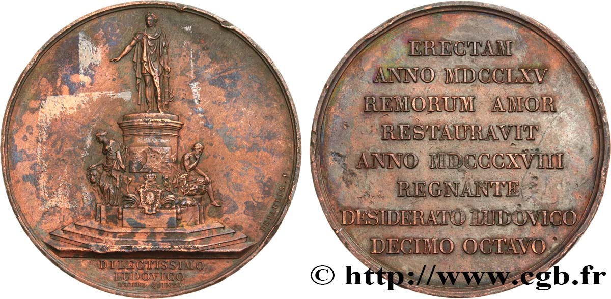LOUIS XVIII Médaille, Érection de la statue de Louis XV à Reims XF