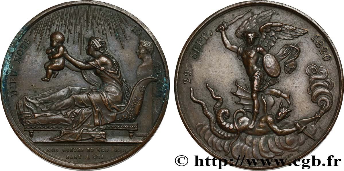 HENRI V COMTE DE CHAMBORD Médaille, Naissance du futur comte de Chambord (Henri V) fVZ